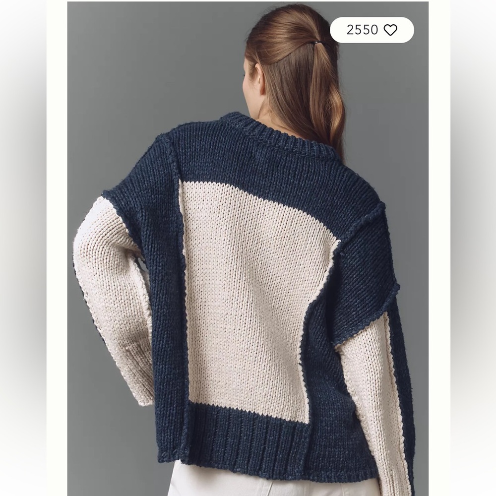 Anthropologie Pilcro Chunky Crew-Neck Sweater medium Blue Motif - Picture 2 of 8